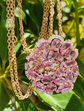 18kt Gold Casato Pink Sapphire Diamond Mulit Strand Diamond By The Yard Necklace
